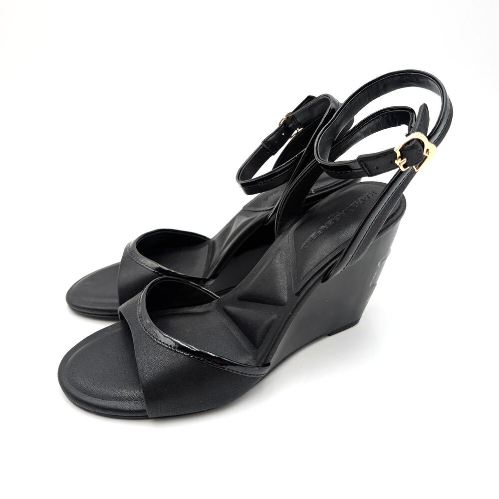 Karl Lagerfeld Paris Kersey Wedge Sandals Women's Black Size US7M EU37.5B